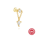 S925 Sterling Silver Geometric Kite Rhinestone-encrusted Chain Tassel Flat Head