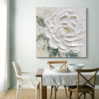 Cream Wind White Peony Flower Thick Texture Hand Drawn Oil Painting Hanging Painting