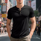 Muscle Bamboo Retro Henley Shirt Short Sleeve