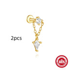 S925 Sterling Silver Geometric Kite Rhinestone-encrusted Chain Tassel Flat Head