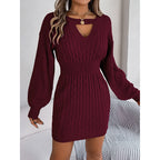 Womens Long Sleeve Sweater Dress Sexy Cut Out Bodycon Mini Fall Dress Trendy Ribbed Ladies Winter Sweater