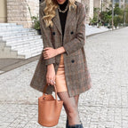 Fashion Women's Plaid Suit Collar Double Breasted Jacket