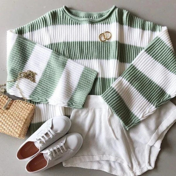 Women's sweater women's striped colorblock sweater