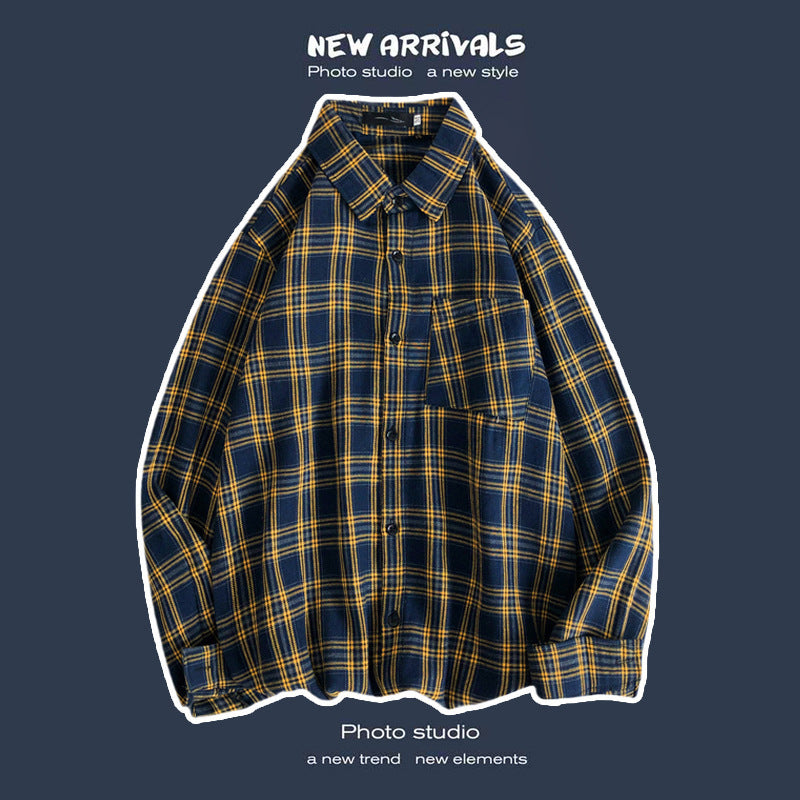 Loose Fashion Personality Men's Retro Plaid Coat