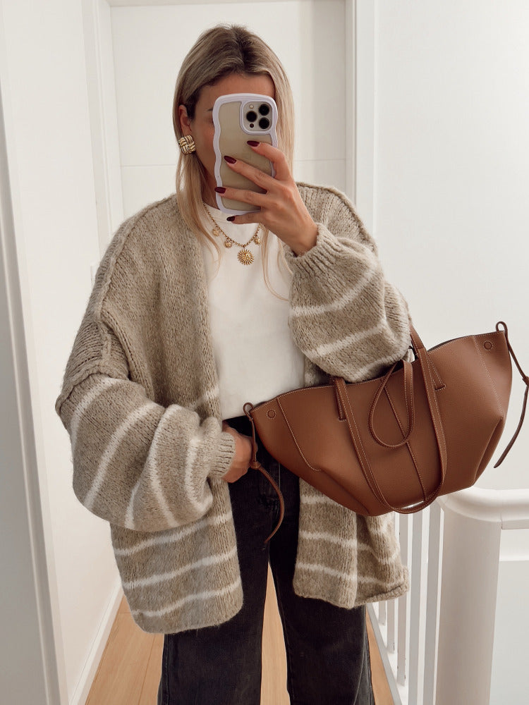 Loose Contrast Color Striped Sweater