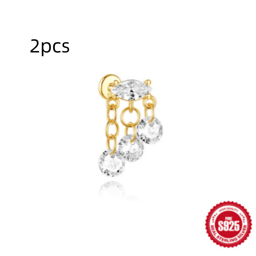 S925 Sterling Silver Water Drop Earrings Flat Spiral Puncture