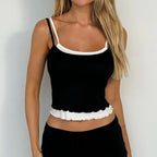 American Street Hot Girl Contrast Colors False-two-piece Basic Vest All-matching Slim Fit Sexy Sling