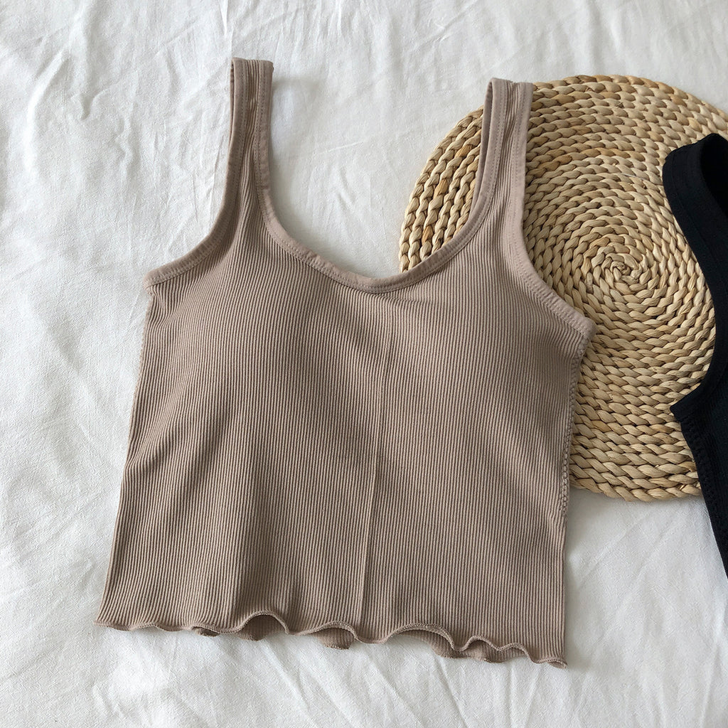 U-collar Spaghetti Straps Outerwear Inner Sports Vest