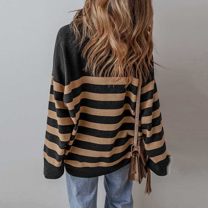 Fall Color-blocking Printed Pullover Long Sleeve Sweater