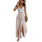 High Waist Wide Leg Women's Fashion Loose Lace-up Slit Casual Pants