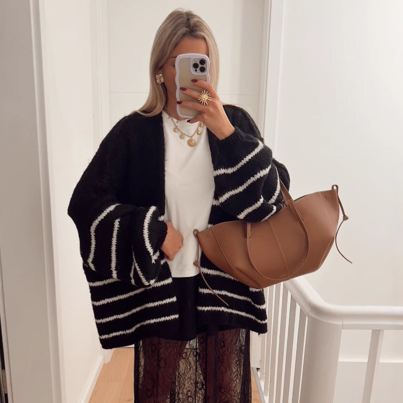 Loose Contrast Color Striped Sweater