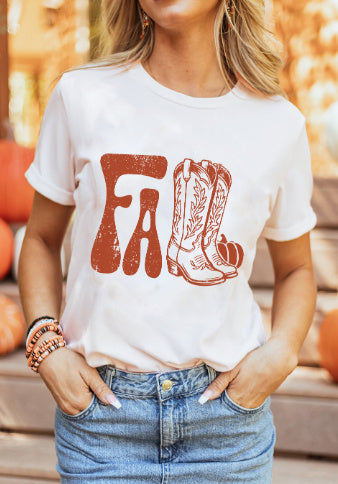 White FALL Boots Cracking Graphic T Shirt