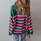 Fall Color-blocking Printed Pullover Long Sleeve Sweater