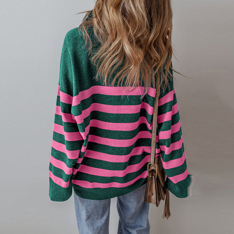 Fall Color-blocking Printed Pullover Long Sleeve Sweater