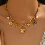 Niche Love Inlaid Pearl Gem Same Design Pendant Chain