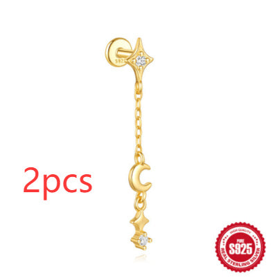 S925 Sterling Silver Moon Diamond Embedded Star Ear Rings