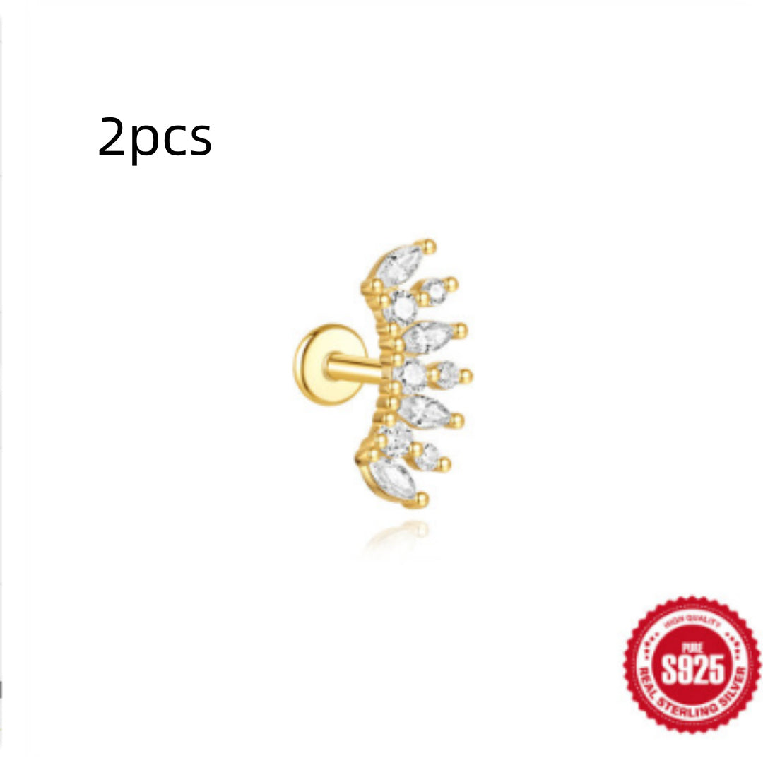 S925 Sterling Silver Water Drop Earrings Flat Spiral Puncture