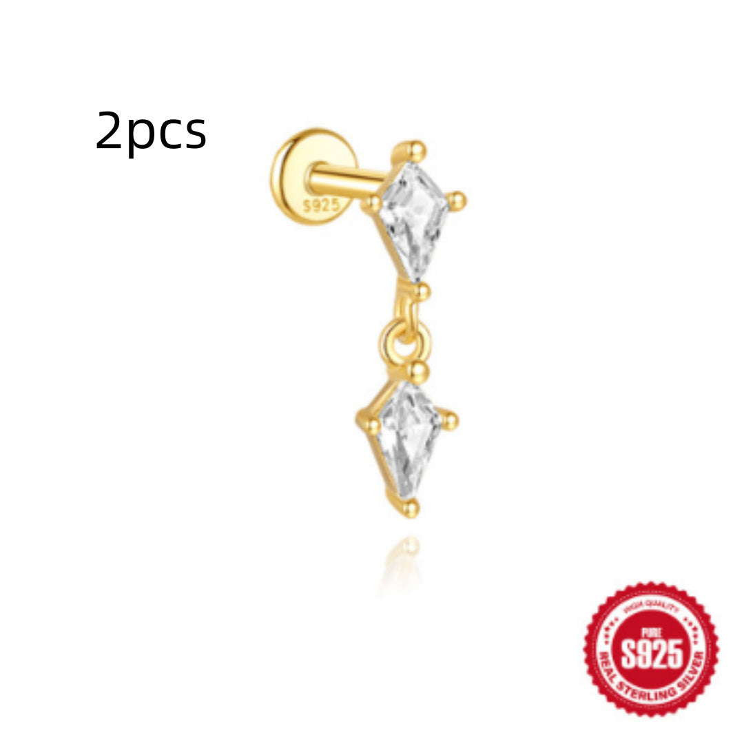 S925 Sterling Silver Water Drop Earrings Flat Spiral Puncture