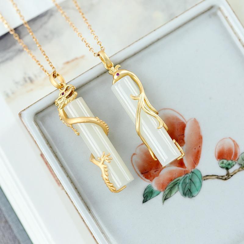 Hetian Jade Prosperity Brought By The Dragon And The Phoenix Pendant