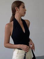 Advanced Sense Black V-neck Halterneck Vest