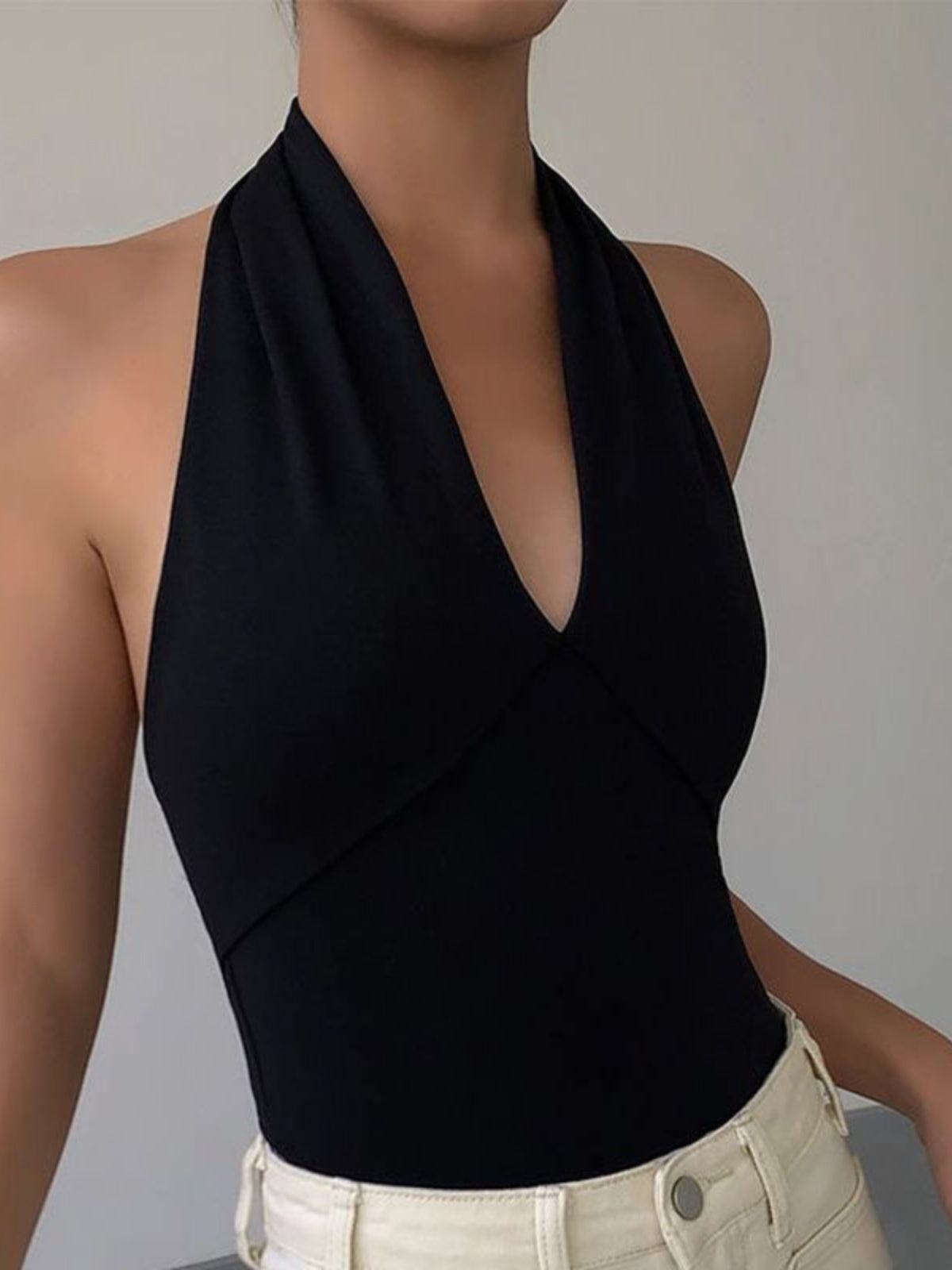 Advanced Sense Black V-neck Halterneck Vest