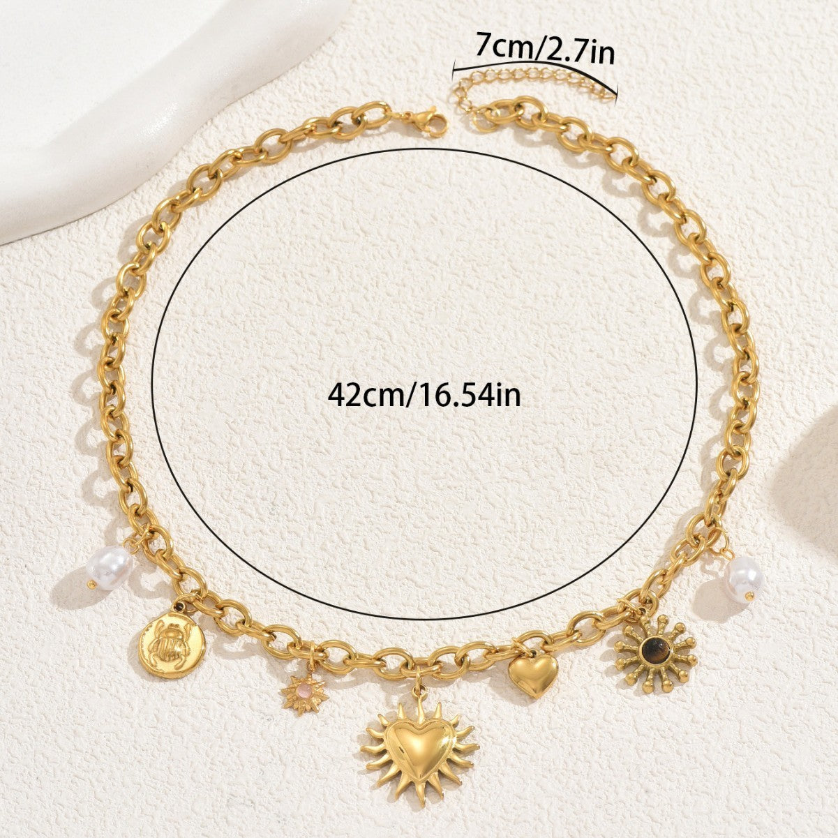 Niche Love Inlaid Pearl Gem Same Design Pendant Chain