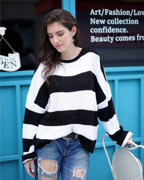 Women's sweater women's striped colorblock sweater