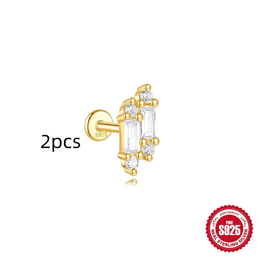 S925 Sterling Silver Geometric Kite Rhinestone-encrusted Chain Tassel Flat Head