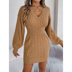 Womens Long Sleeve Sweater Dress Sexy Cut Out Bodycon Mini Fall Dress Trendy Ribbed Ladies Winter Sweater
