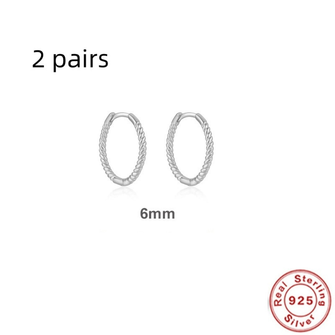 Twist S925 Sterling Silver Hipster Twisted String Round Ring Earrings