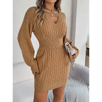 Womens Long Sleeve Sweater Dress Sexy Cut Out Bodycon Mini Fall Dress Trendy Ribbed Ladies Winter Sweater