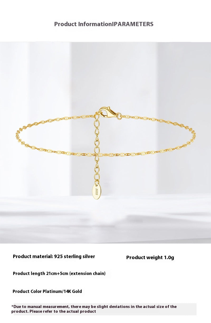 S925 Sterling Silver Anklet Adjustable Snake Chain