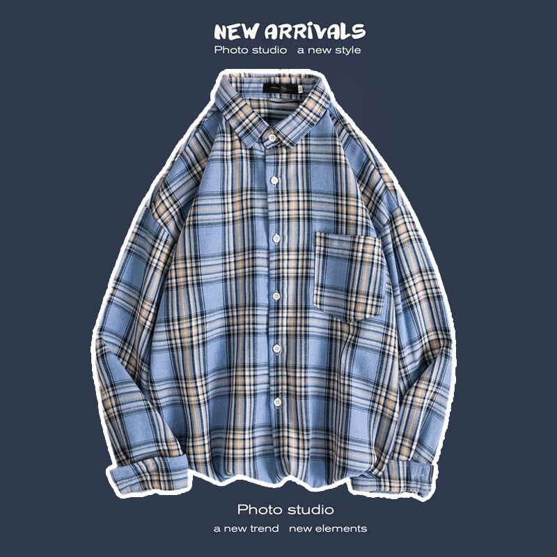 Loose Fashion Personality Men's Retro Plaid Coat