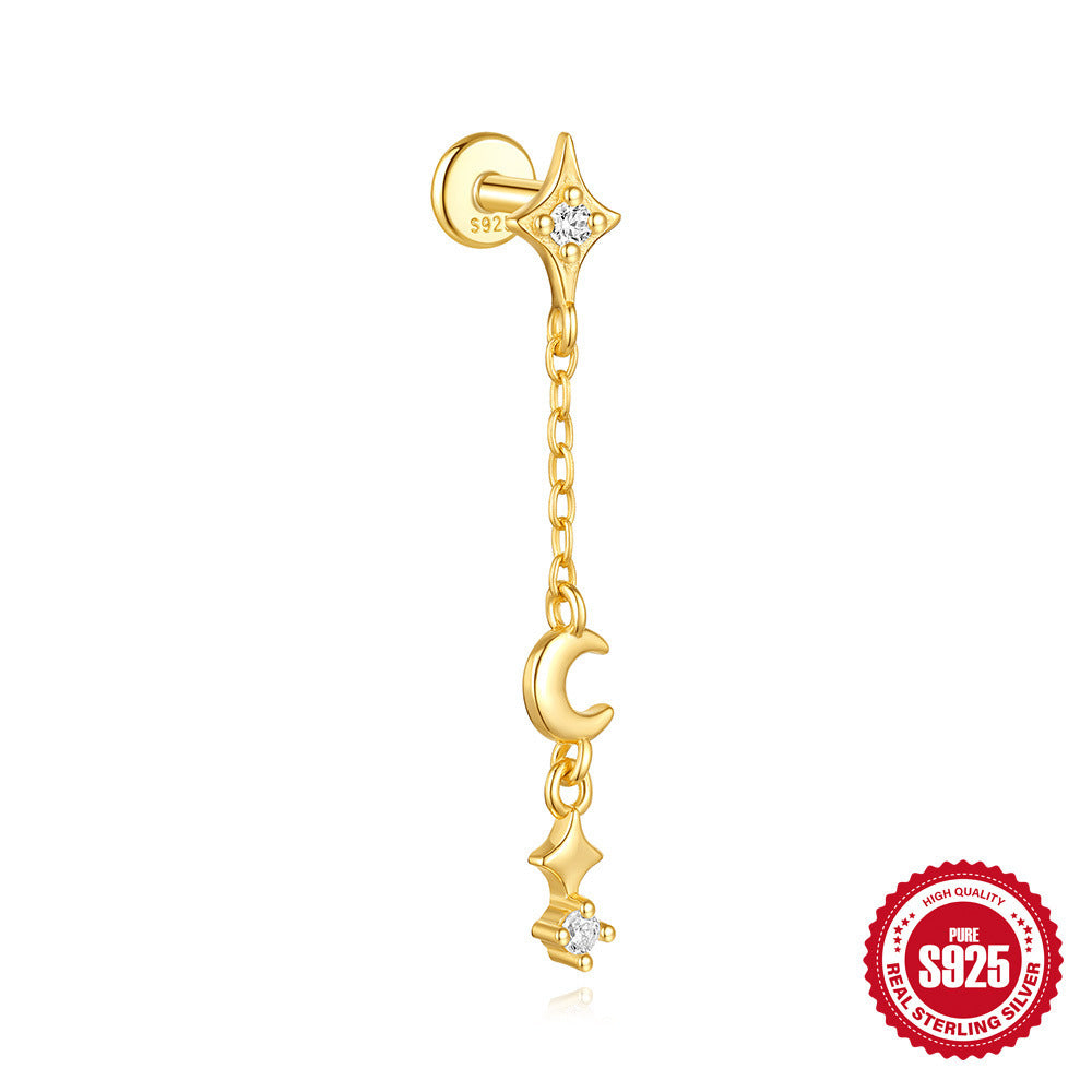 S925 Sterling Silver Moon Diamond Embedded Star Ear Rings