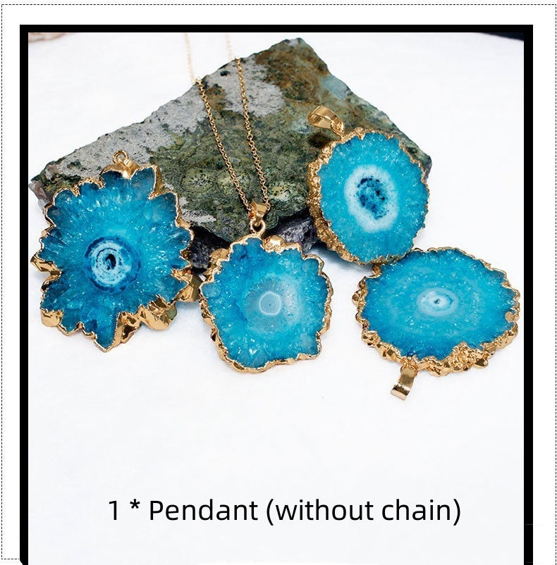 Irregular Natural Stone Gold-plated Flowers Pendant