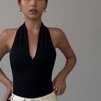 Advanced Sense Black V-neck Halterneck Vest