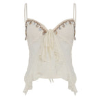 Low Collar Chest-flattering Lace-up Irregular Mesh Sexy See-through Vest