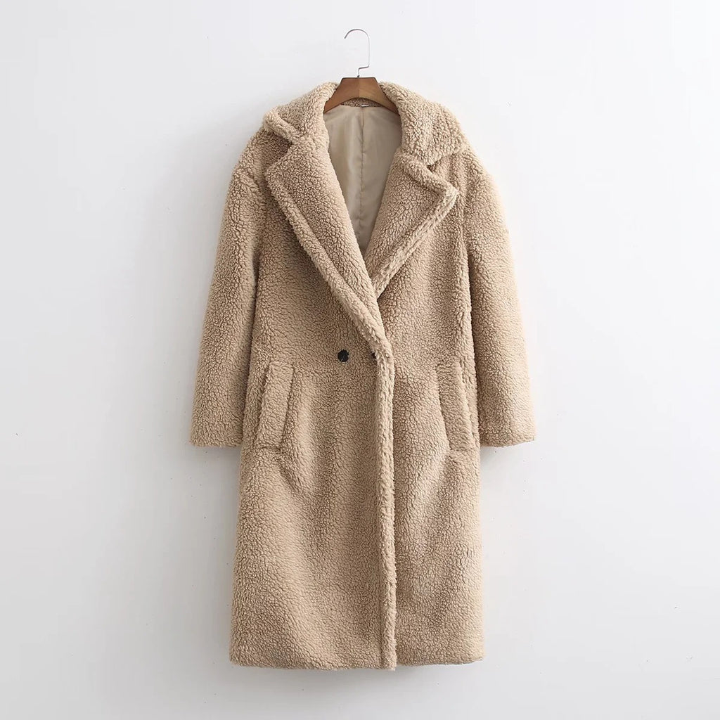Lamb Wool Fur Profile Long Fur Coat Women