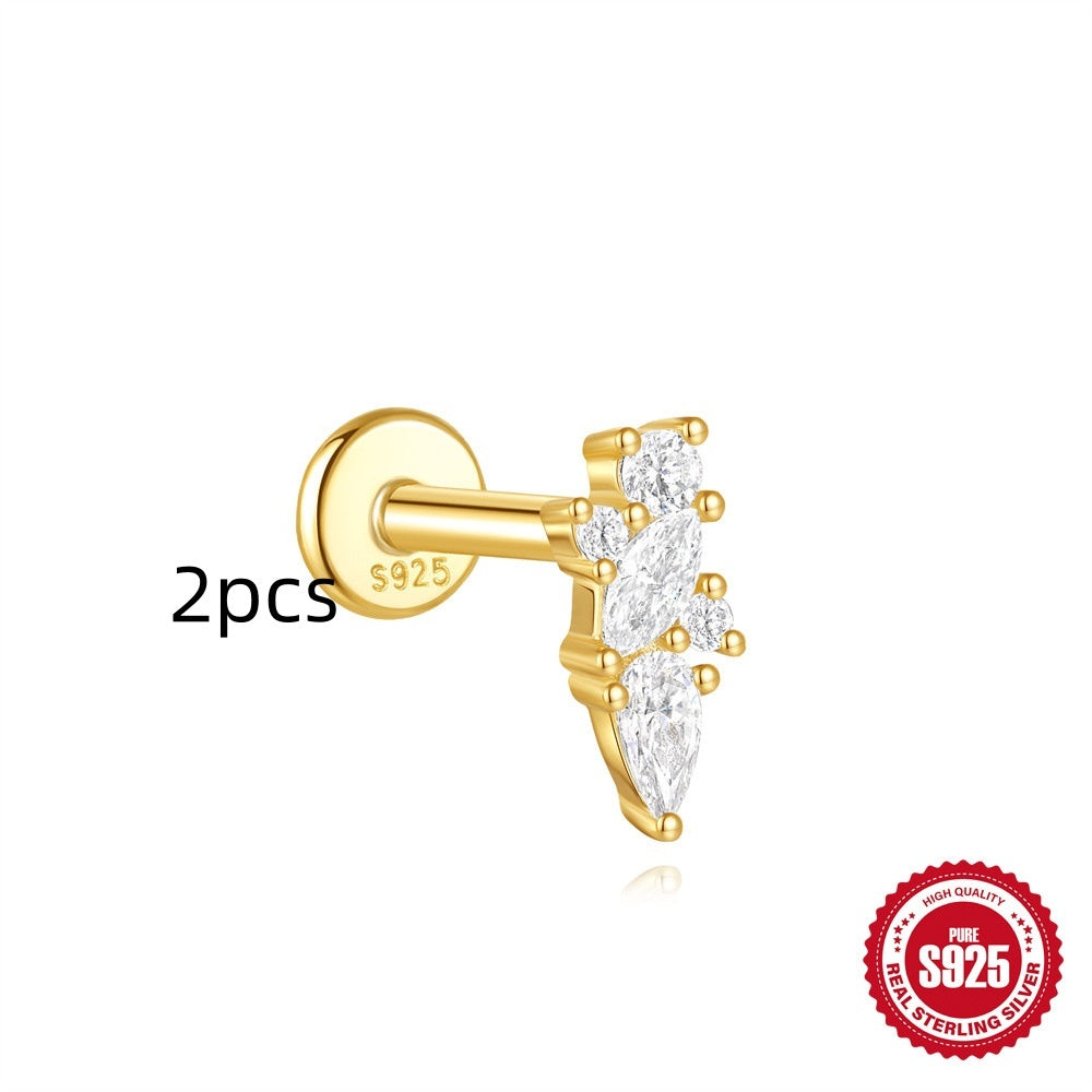 S925 Sterling Silver Geometric Kite Rhinestone-encrusted Chain Tassel Flat Head