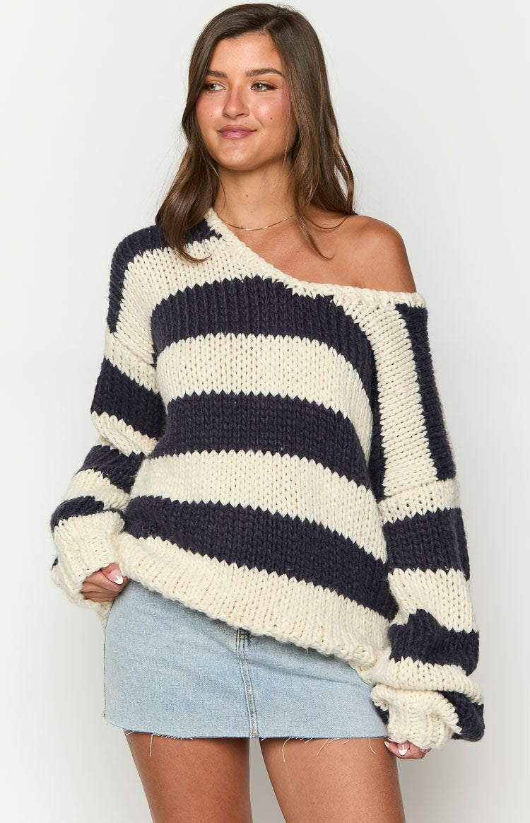 Fall Winter Fashion Casual Loose Knitted Sweater Oblique Shoulder