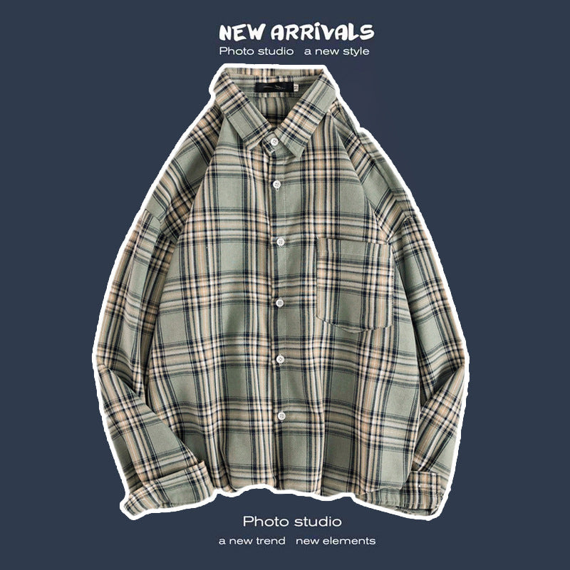 Loose Fashion Personality Men's Retro Plaid Coat