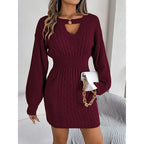 Womens Long Sleeve Sweater Dress Sexy Cut Out Bodycon Mini Fall Dress Trendy Ribbed Ladies Winter Sweater