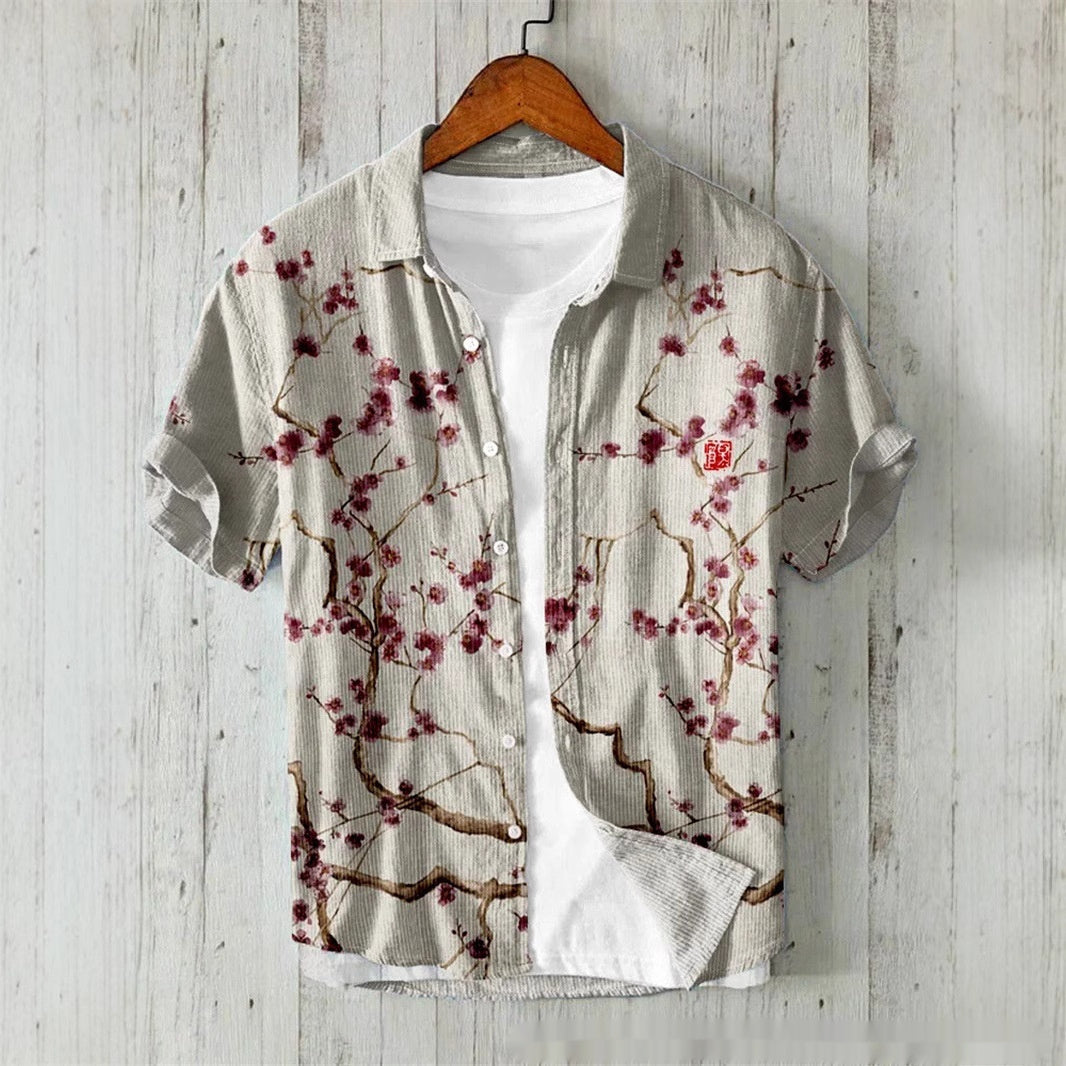 Men's Versatile Casual Loose Button Printed Shirt