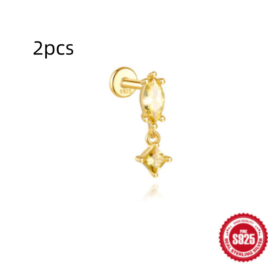 S925 Sterling Silver Water Drop Earrings Flat Spiral Puncture