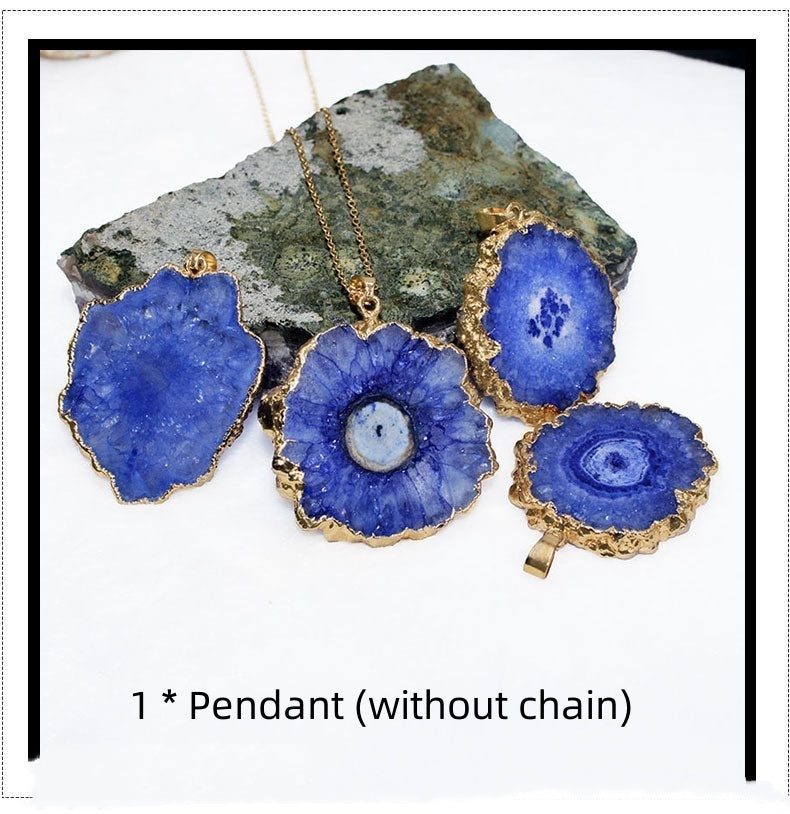 Irregular Natural Stone Gold-plated Flowers Pendant