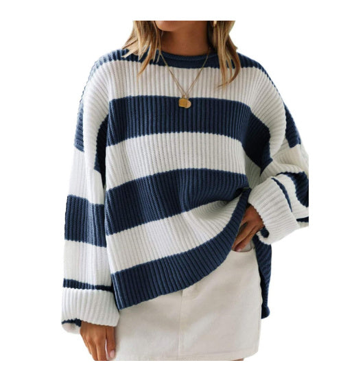 Women's sweater women's striped colorblock sweater