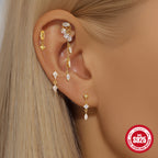 S925 Sterling Silver Water Drop Earrings Flat Spiral Puncture