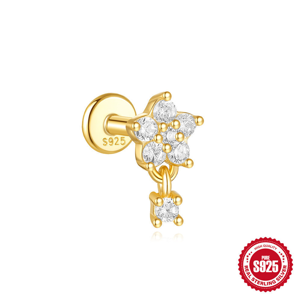 S925 Sterling Silver Moon Diamond Embedded Star Ear Rings