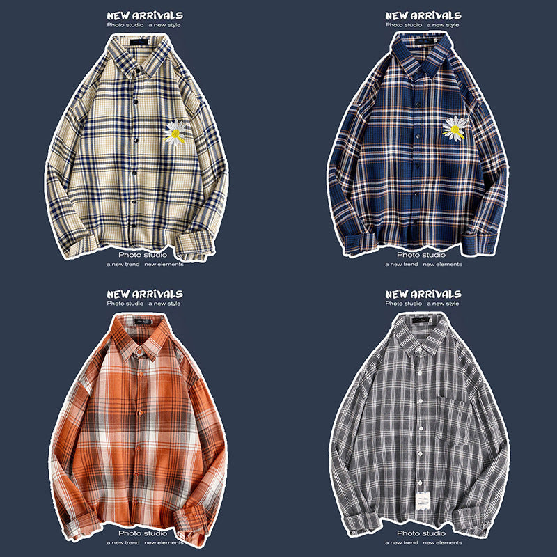 Loose Fashion Personality Men's Retro Plaid Coat
