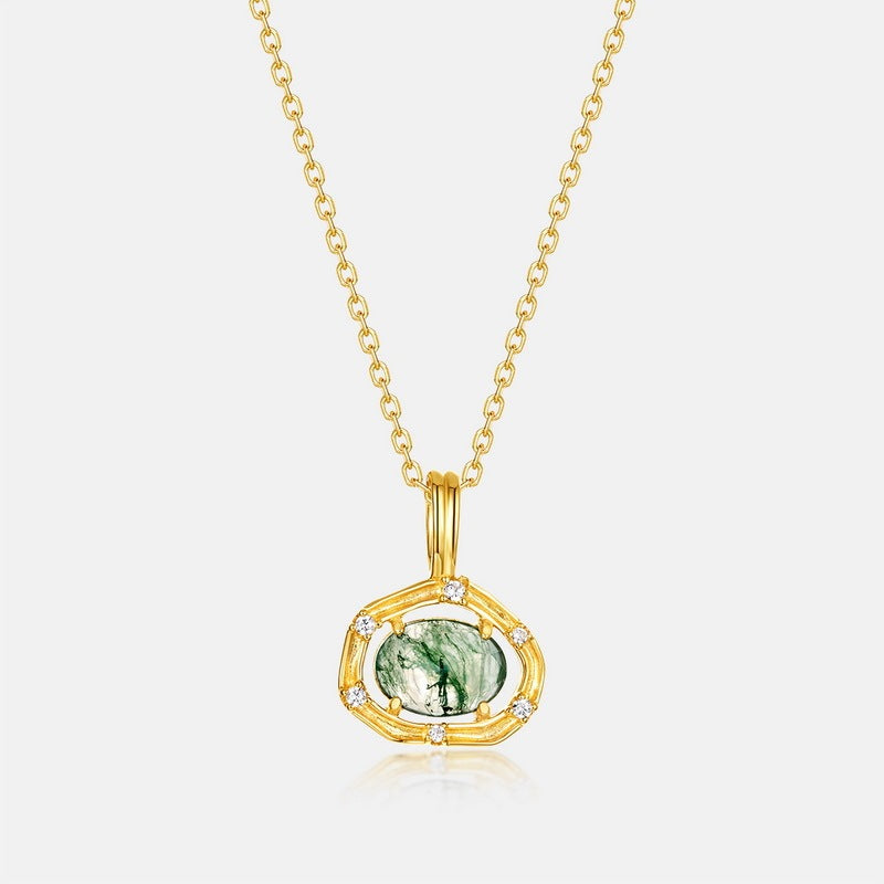 Agete Japanese Style Mild Luxury Jewelry S925 Sterling Silver Necklace Women's All-match Special-interest Design Lianzhi Green Moss Necklace